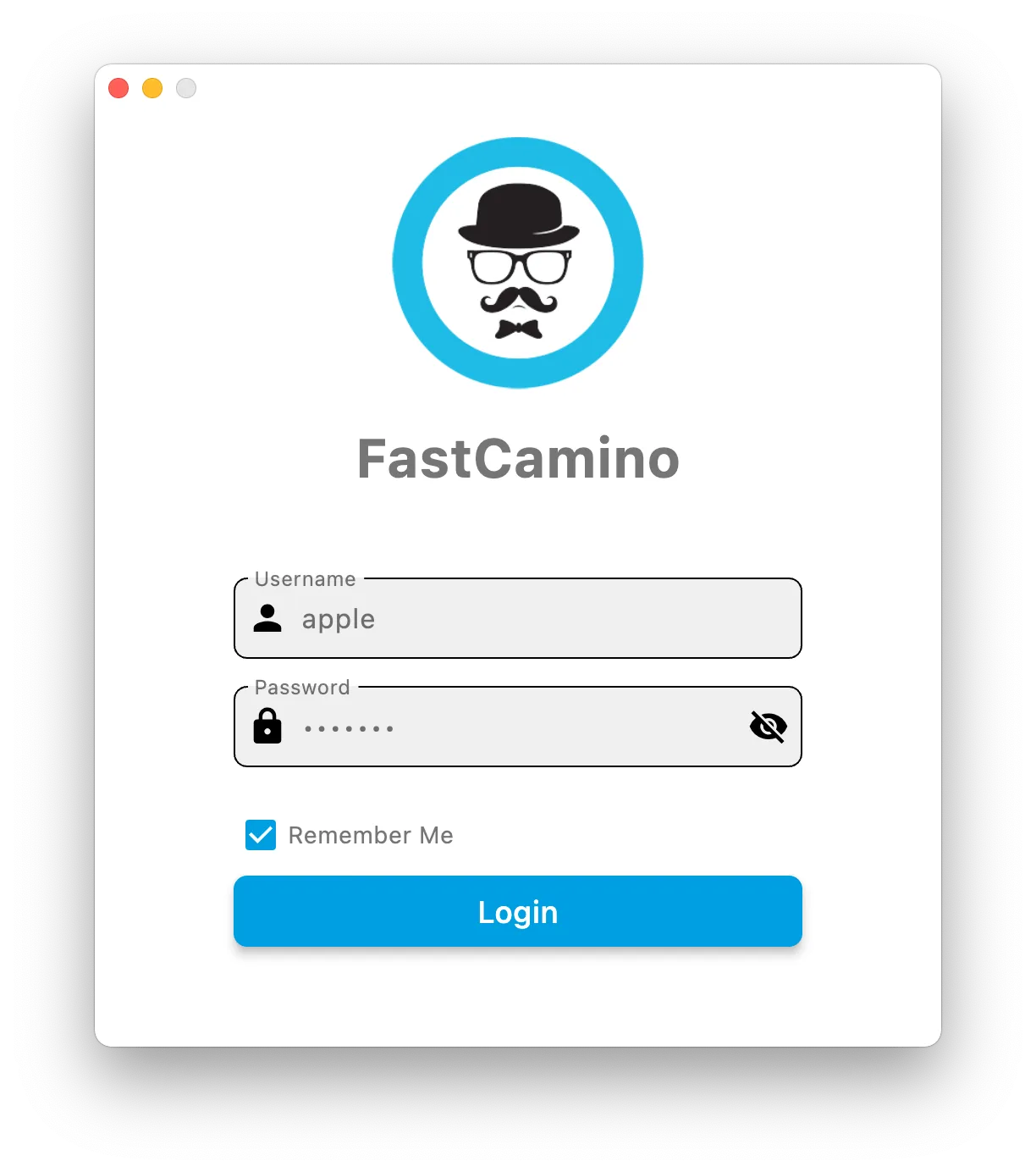 FastCamino Login Screen