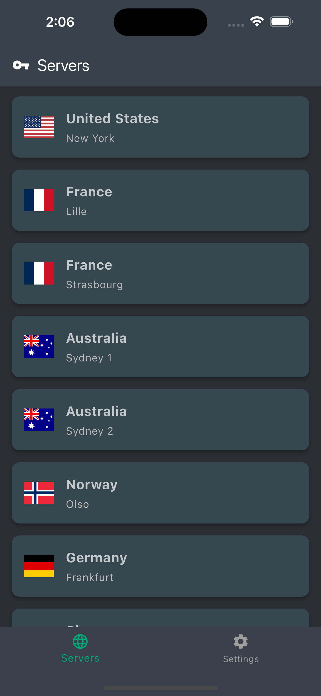 FastCamino iOS Server List