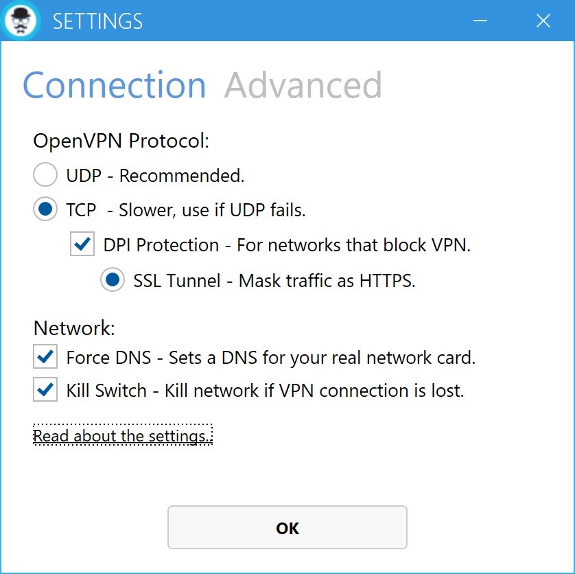 FastCamino VPN Advanced Settings